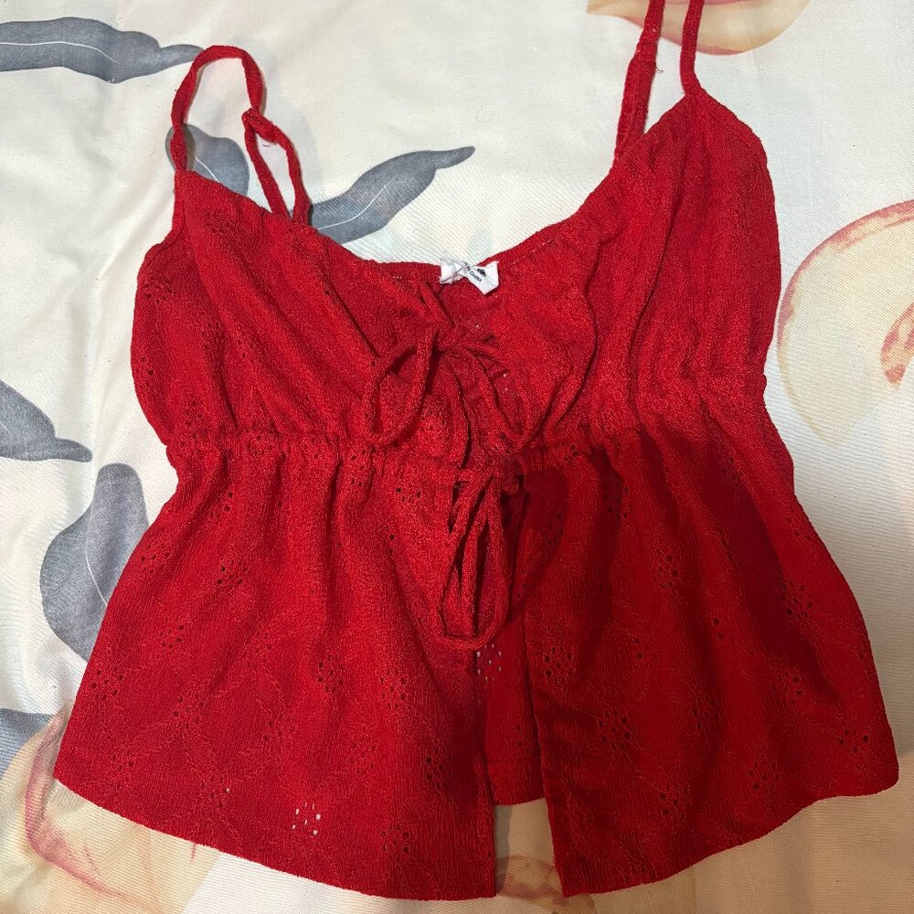 Cotton On Red Tie Front Eyelet Top,  Never Worn.